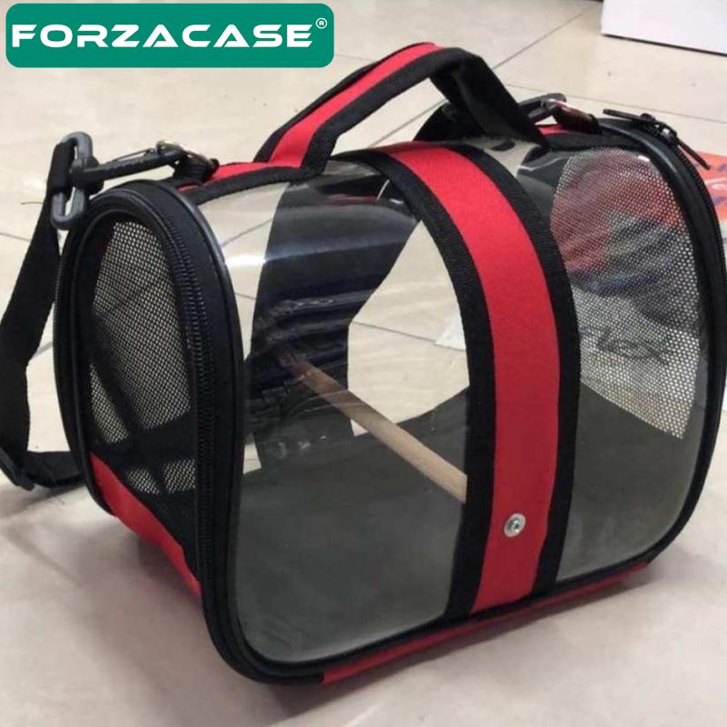 Forzacase Havalandırma Fileli Ahşap Tünekli Transparan Kuş Taşıma Çantası  - FC542