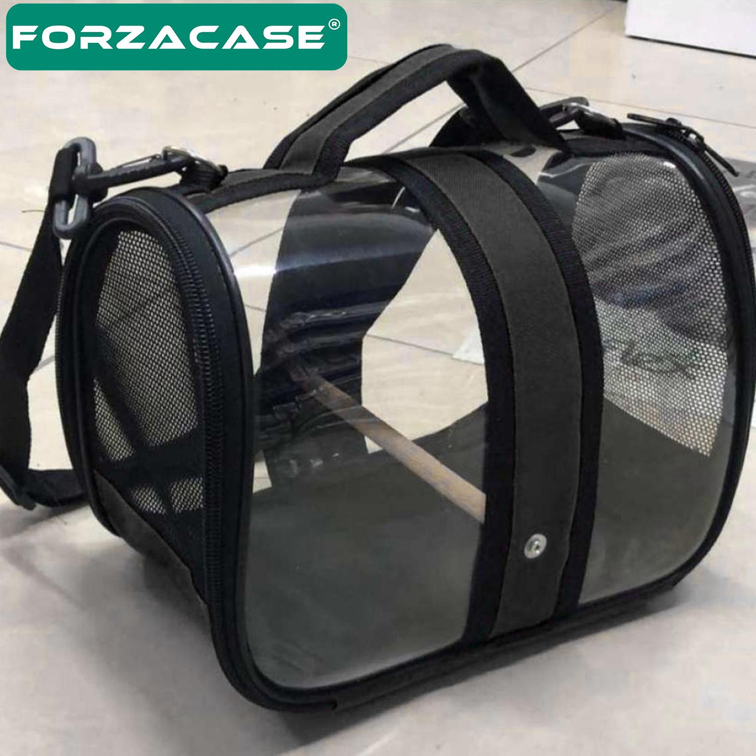 Forzacase Havalandırma Fileli Ahşap Tünekli Transparan Kuş Taşıma Çantası  - FC542