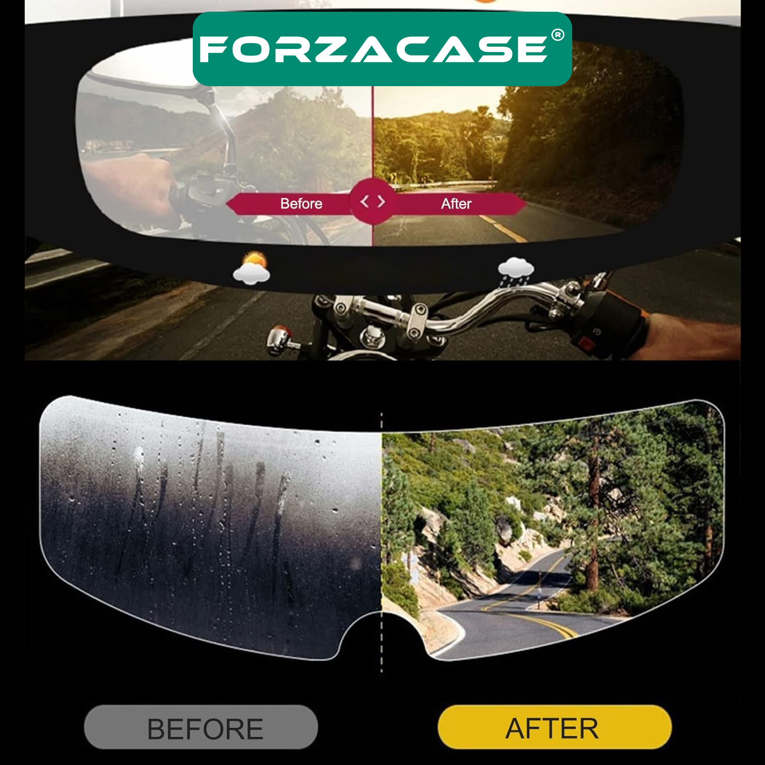 Forzacase Universal Motosiklet Kaskı için Yağmur Kaydırıcı Buhar Önleyici - FC548