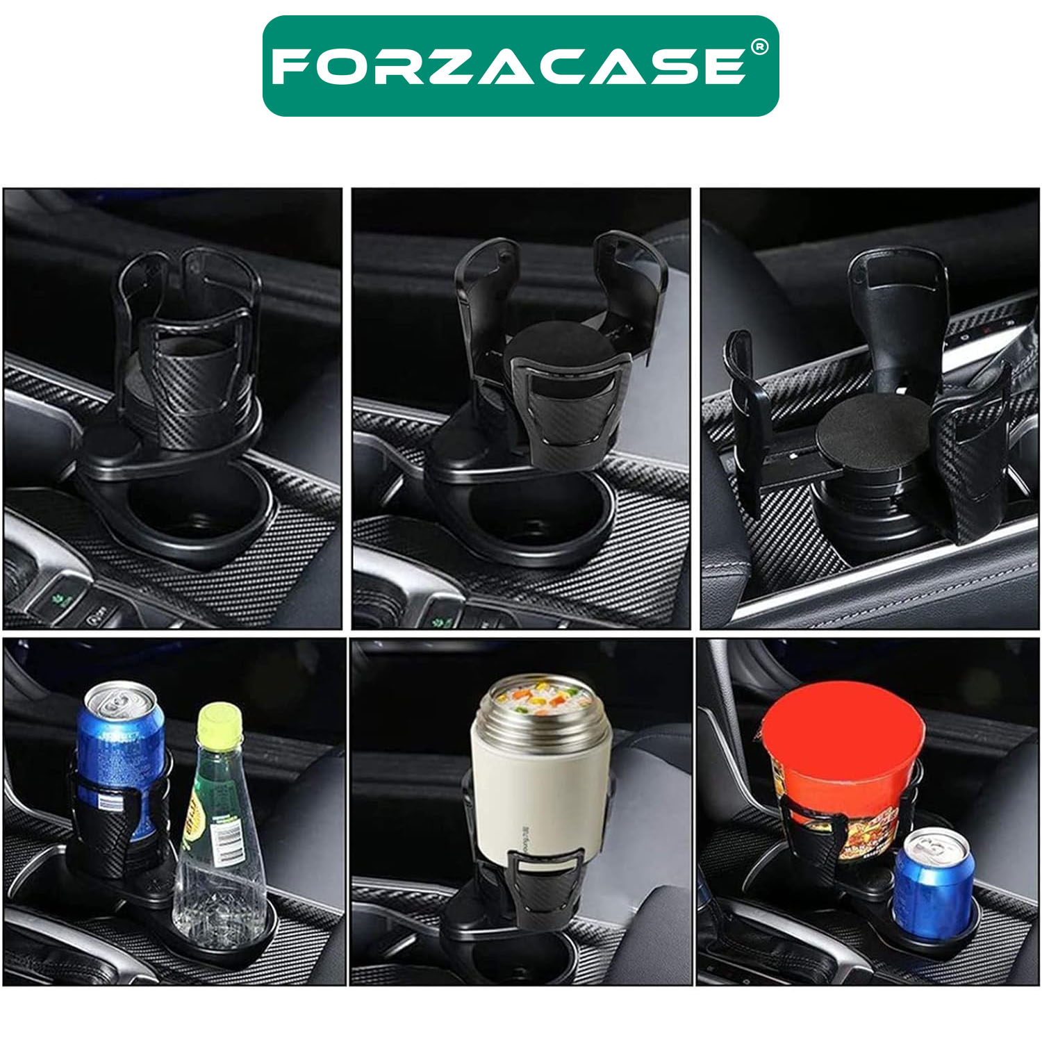 Forzacase Karbonfiber Görünümlü 2in1 Multifonksiyonel Araç İçi Bardak Tutucu - FC551