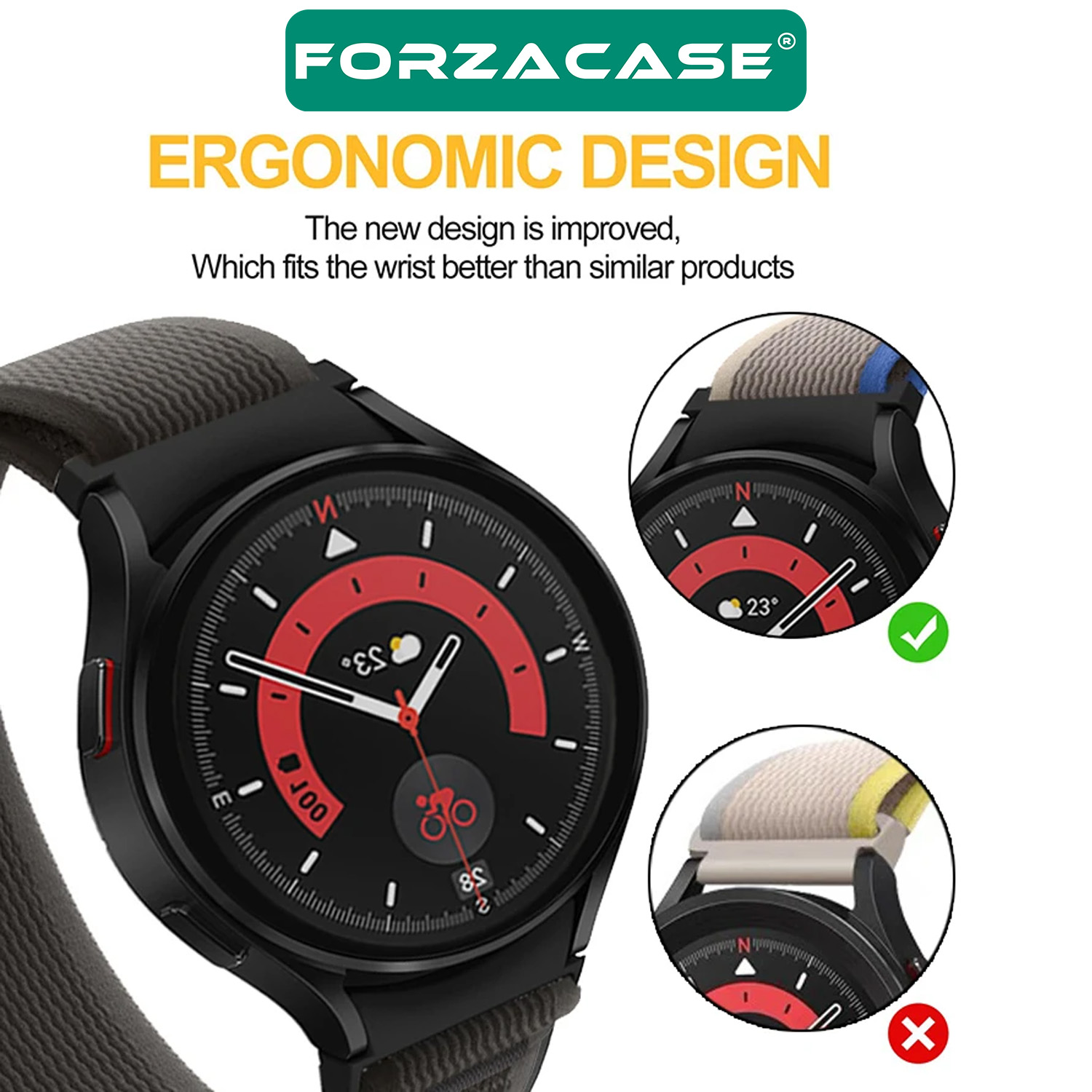 Forzacase Samsung Galaxy Watch7 44mm ile uyumlu Trial Cırtlı Hasır Kumaş Kordon Kayış - FC566