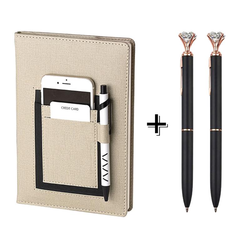 Forzacase Termoderi Kapaklı Kanguru Defter + İkili Elmas Taşlı Metal Tükenmez Kalem- FC557