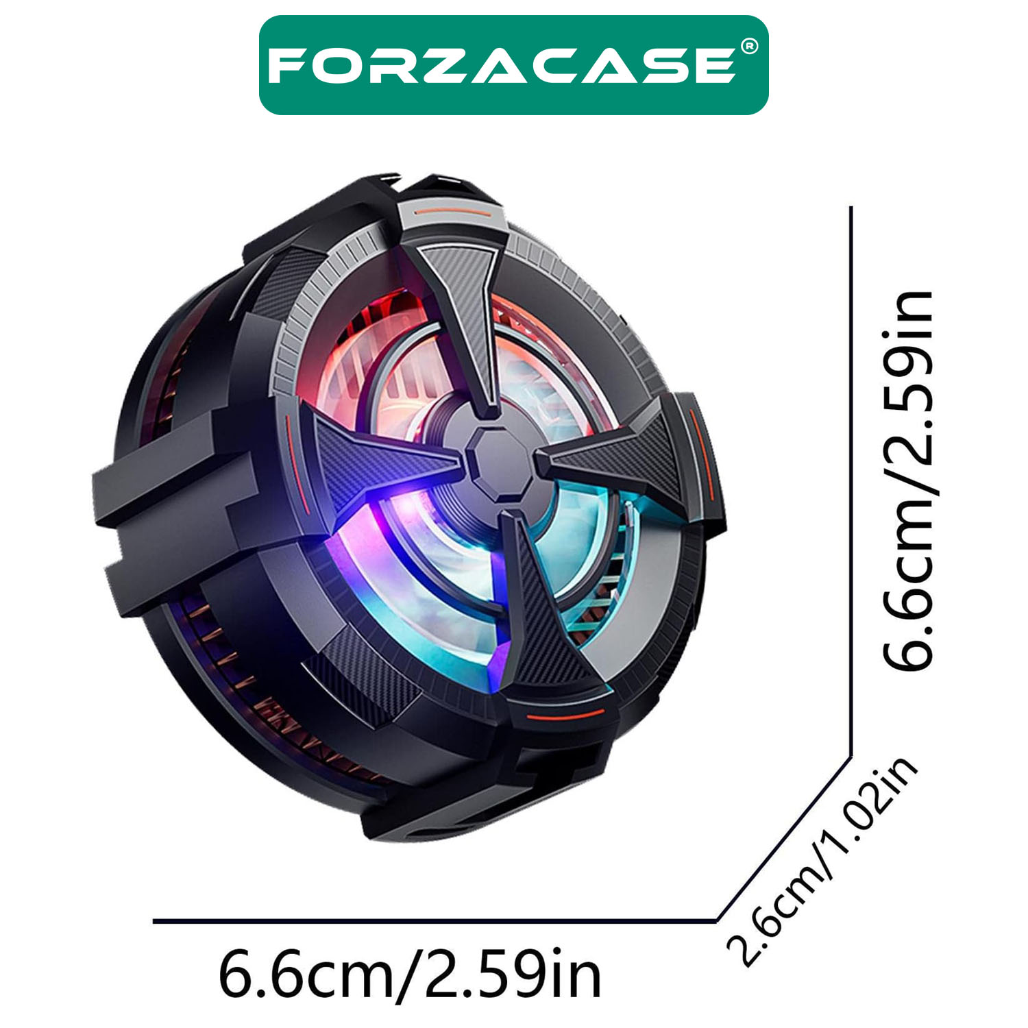 Forzacase iPhone 13/14/15 Serileri uyumlu 5500 RPM Kablolu RGB Işıklı Manyetik Soğutucu Fan - FC560