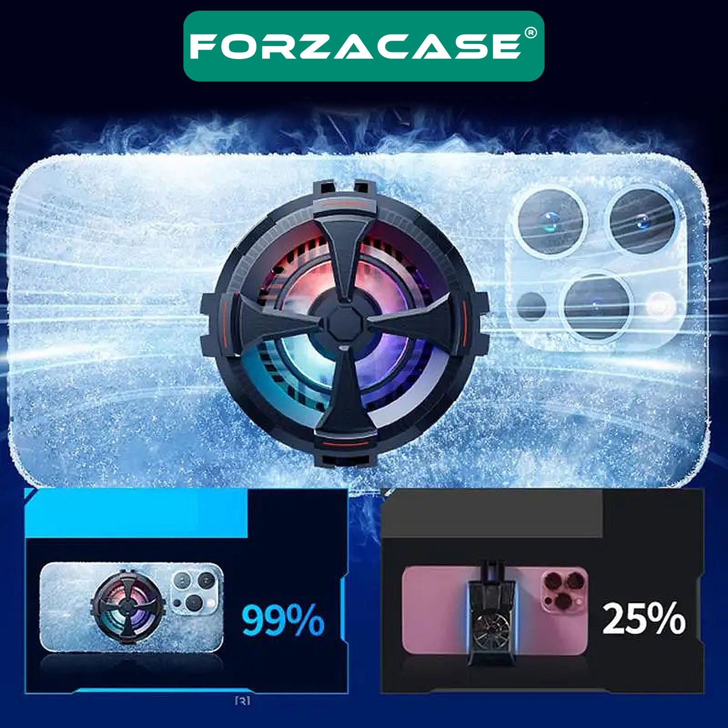 Forzacase iPhone 13/14/15 Serileri uyumlu 5500 RPM Kablolu RGB Işıklı Manyetik Soğutucu Fan - FC560