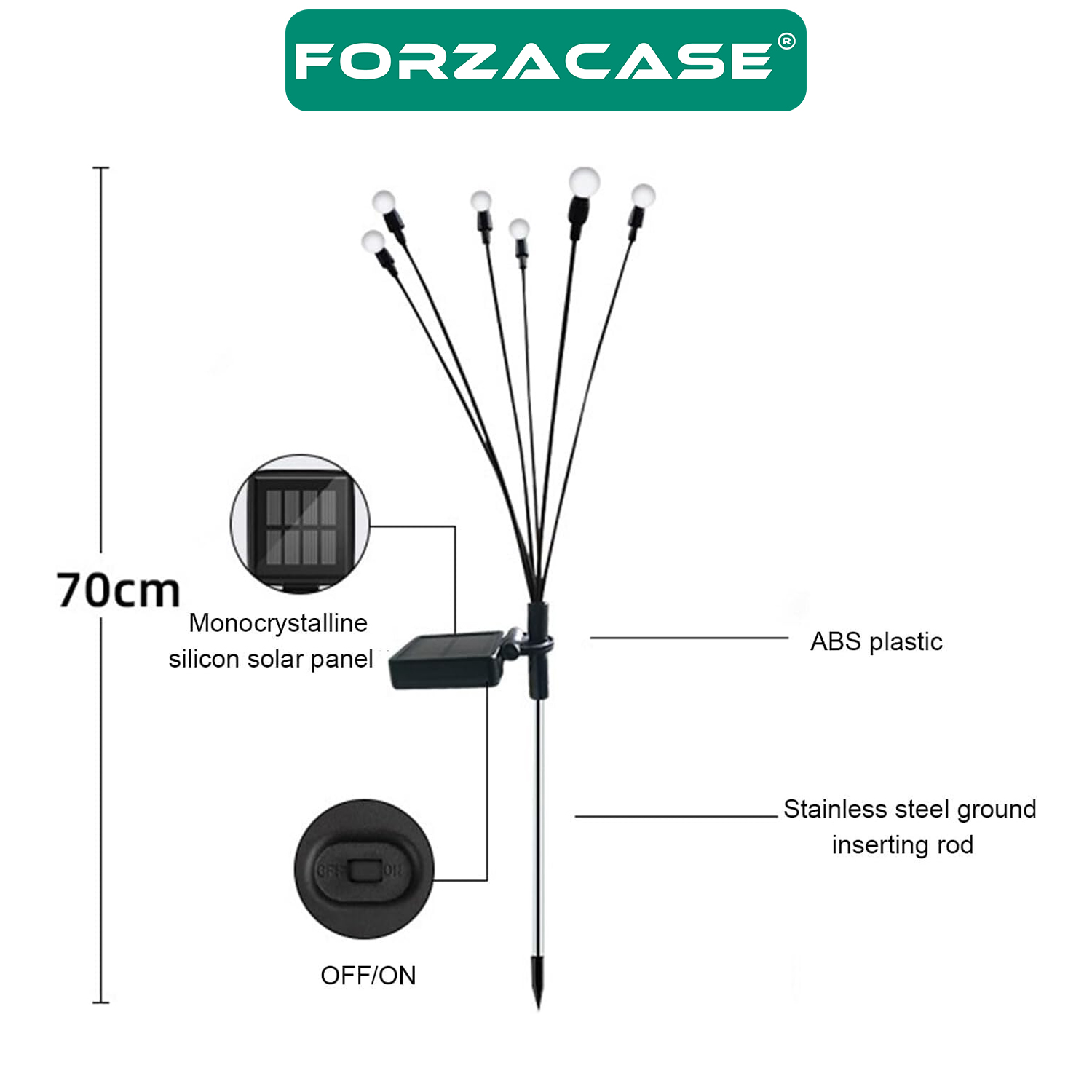 Forzacase 8 Led’li Güneş Enerjili Su Geçirmez Bahçe Çiti Aydınlatma Led Lambası  - FC570