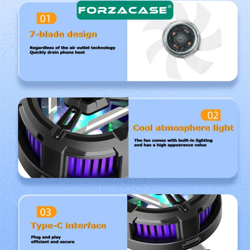 Forzacase 5000 RPM Şarjlı RGB Işıklı Manyetik Tablet ve Telefon Soğutucu Isı Önleyici Fan - FC587