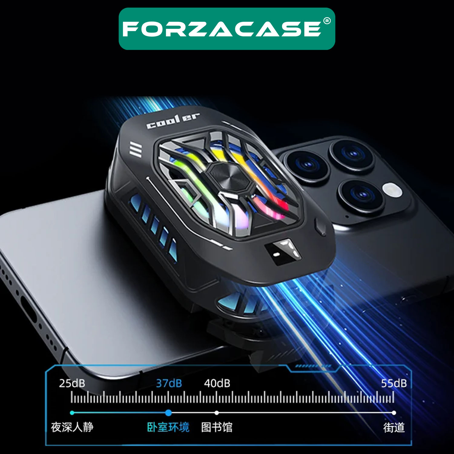 Forzacase 5000 RPM Kablolu Dijital Göstergeli Işıklı Cep Telefonu Soğutucu Isı Önleyici Fan - FC593