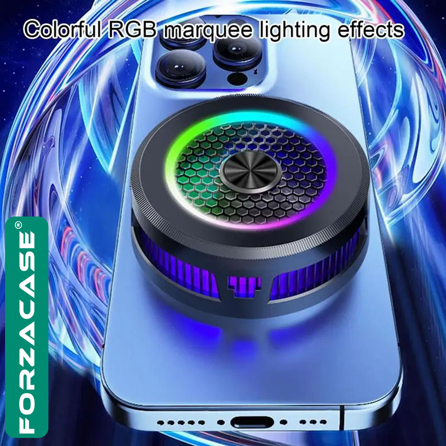 Forzacase 5500 RPM Kablolu RGB Işıklı Manyetik Tablet ve Telefon Soğutucu Isı Önleyici Fan - FC598