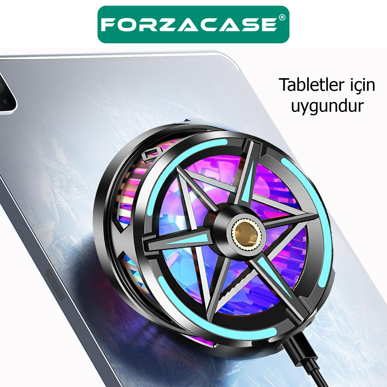 Forzacase 5500 RPM Kablolu RGB Işıklı Manyetik Tablet ve Telefon Soğutucu Isı Önleyici Fan - FC602