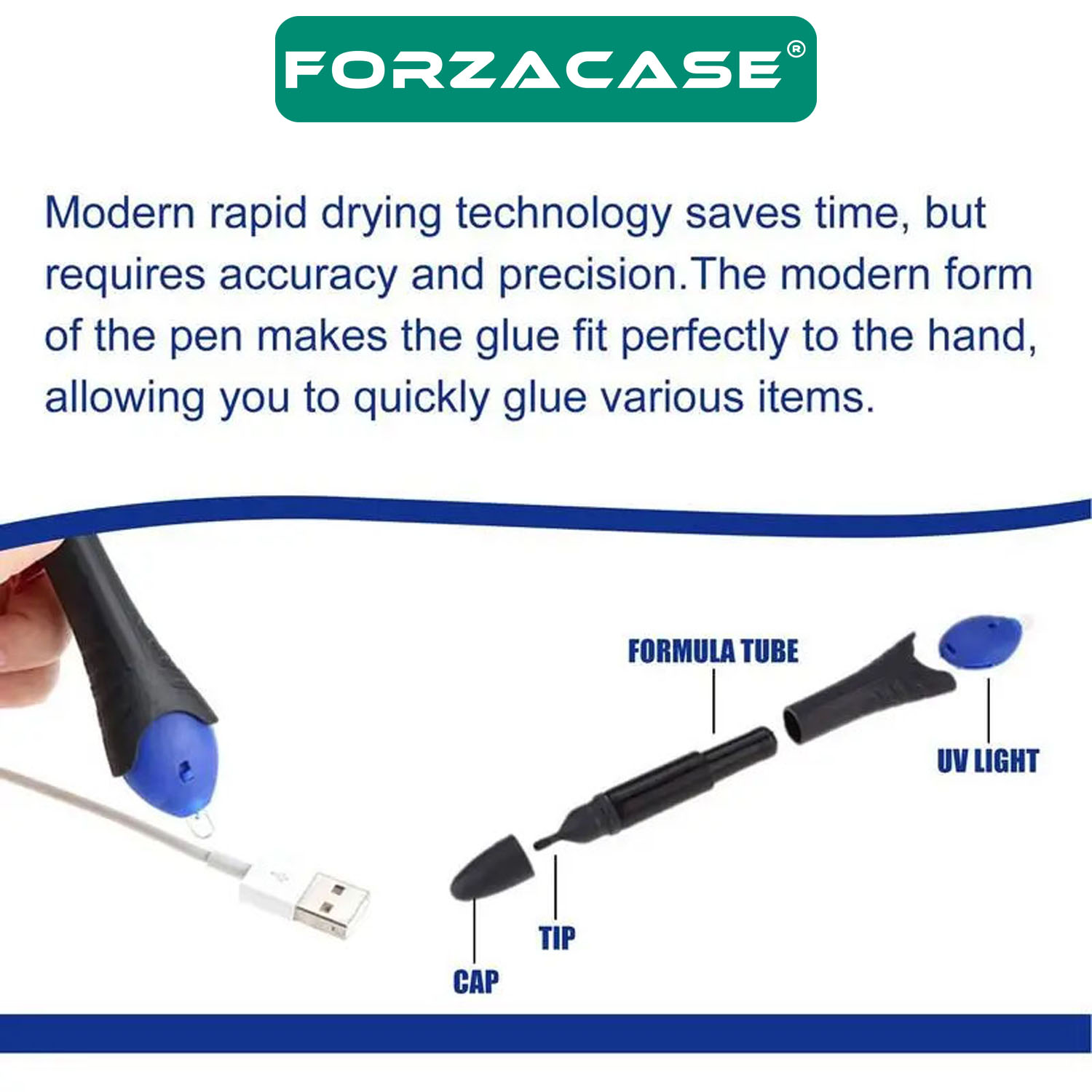 Forzacase UV Işıklı Metal Plastik Cam Ahşap Porselen Çok Güçlü Yapıştırıcı Kaynak - FC618
