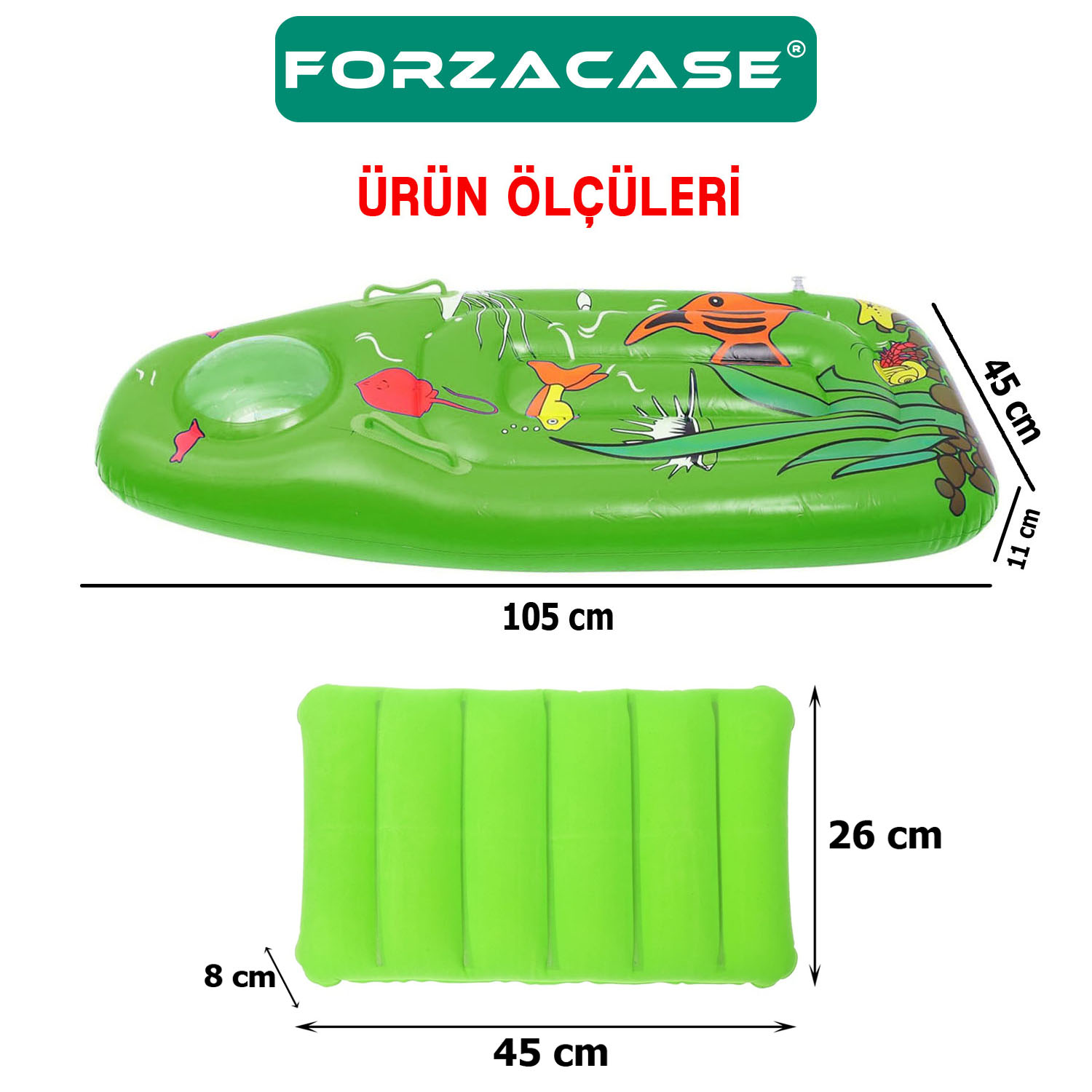Forzacase Çocuklar İçin Pencereli El Tutmalı Şişme Havuz Deniz Yatağı ve Plaj Boyun Yastığı - FC633