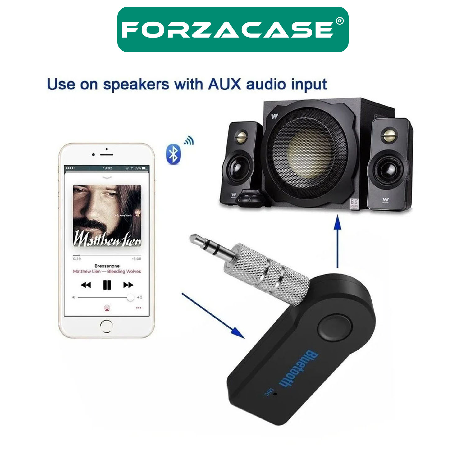 Forzacase Bluetooth Aux Müzik Alıcısı Araç Kiti Bluetooth Çevirici - FC658