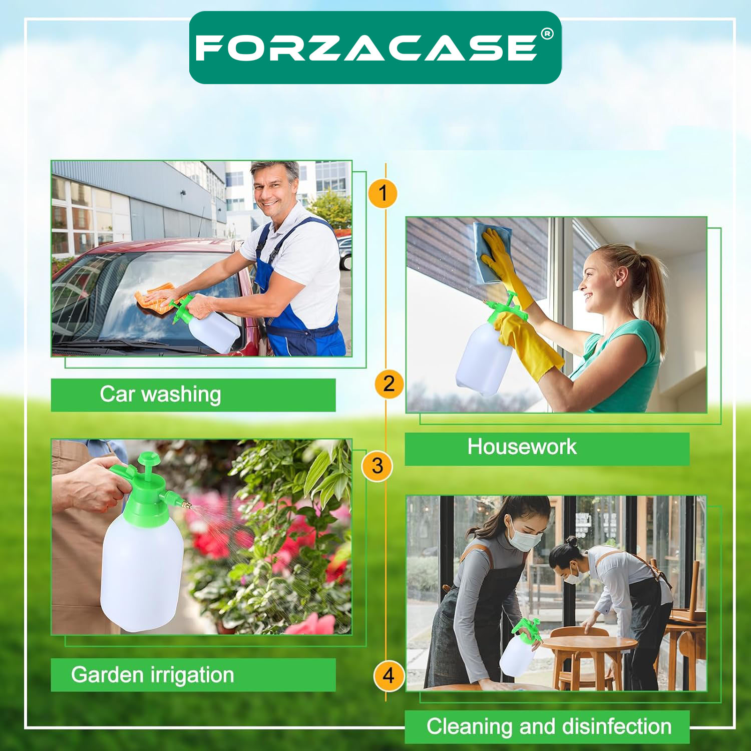 Forzacase 2 Litre Basınçlı Su Köpük Püskürtme Sprey Şişe Çiçek Sulama İlaçlama Araç Yıkama - FC666