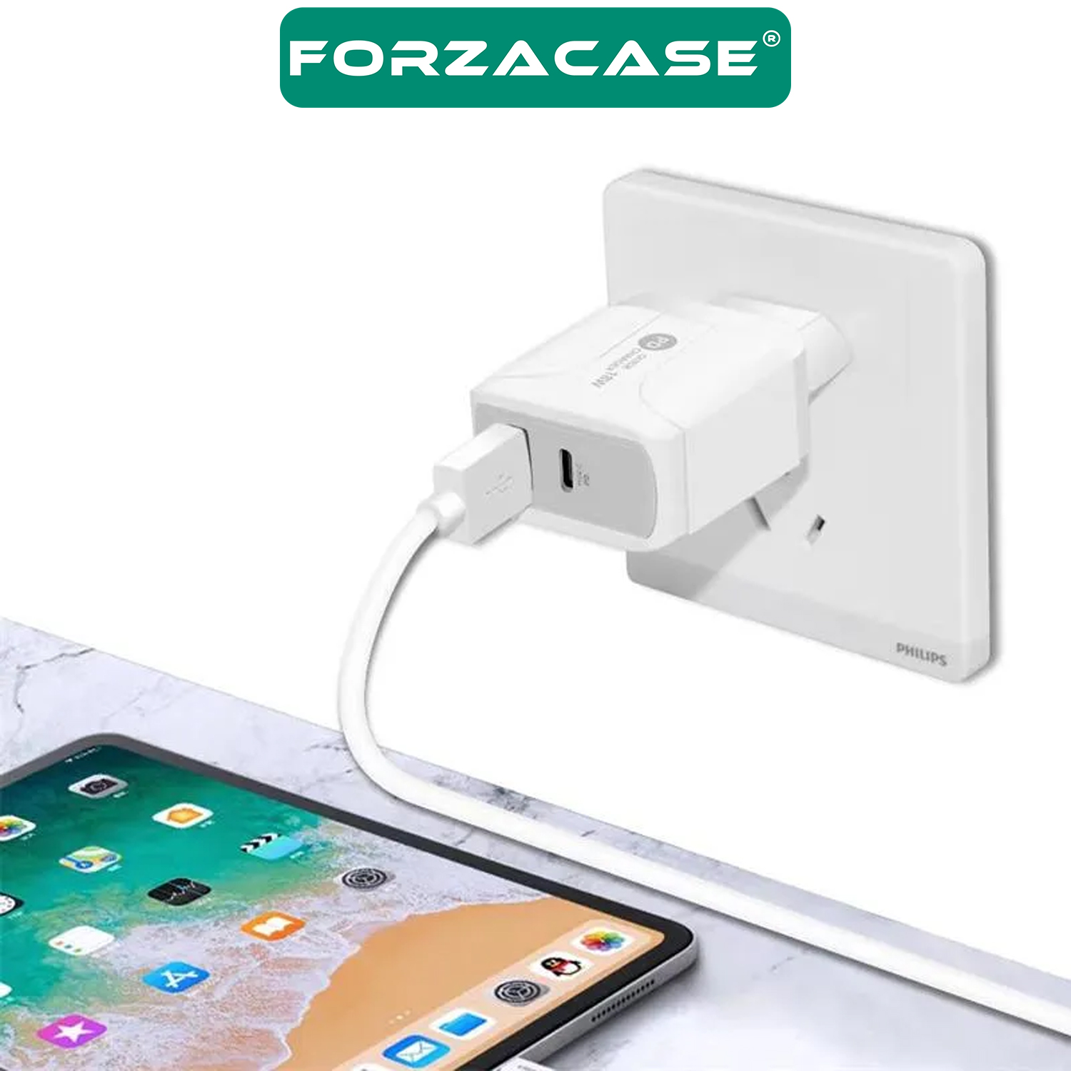 Forzacase Çift Girişli 18W USB-C Güç Adaptörü Apple iOS Android uyumlu PD Adaptör - FC693