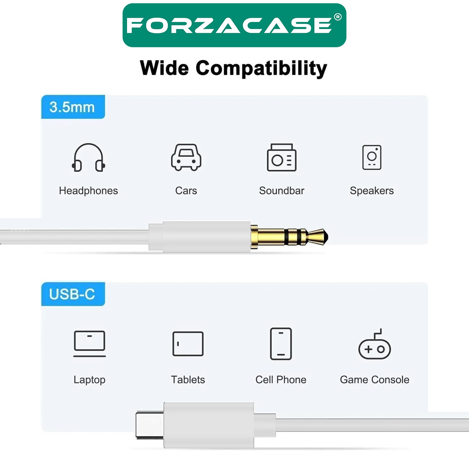 Forzacase Örgülü Type-C to 3.5 mm Aux Çevirici Ses Aktarım Kablosu 1m - FC695