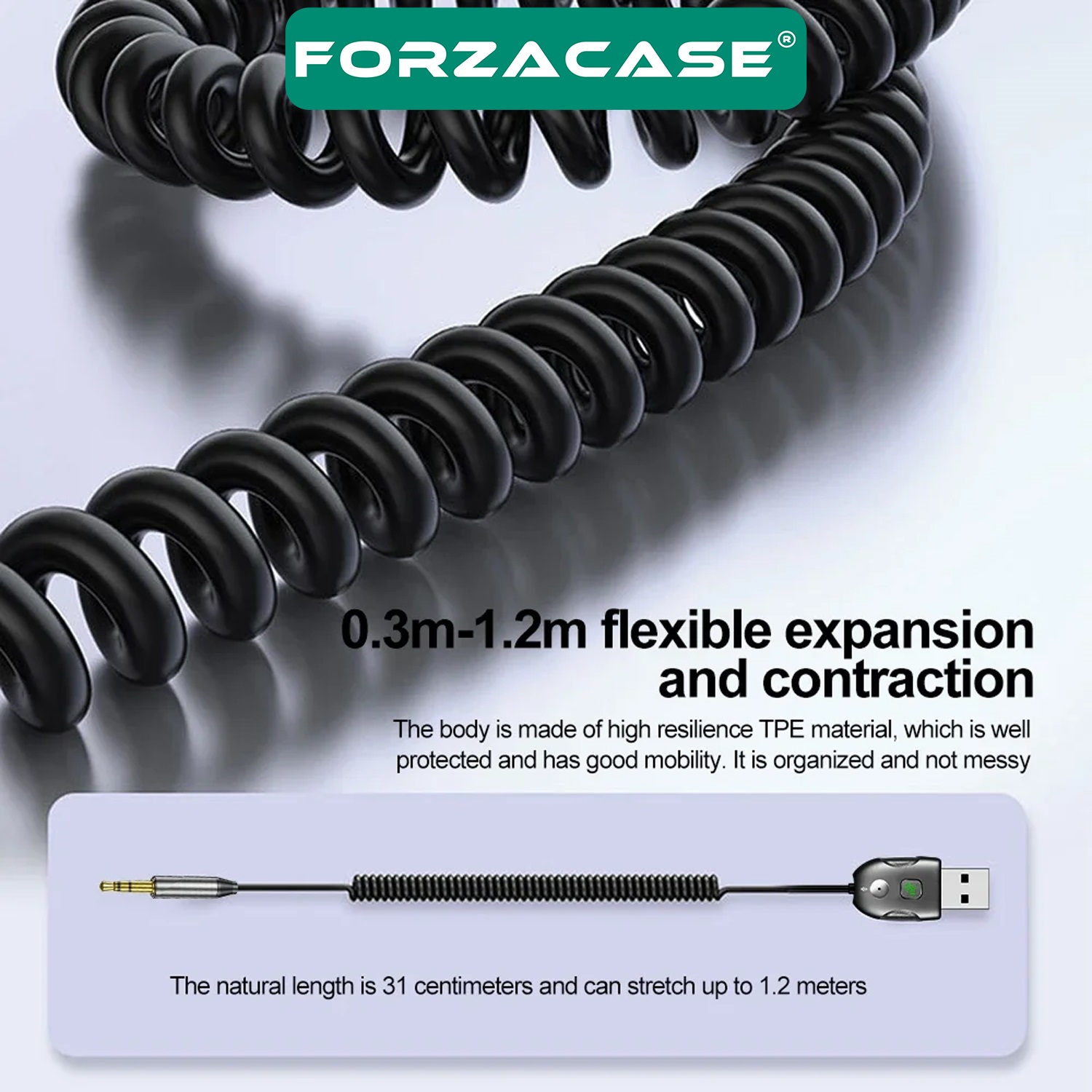 Forzacase Bluetooth 5.0 FM Transmitter AUX USB Girişli 1.2 metre - FC697