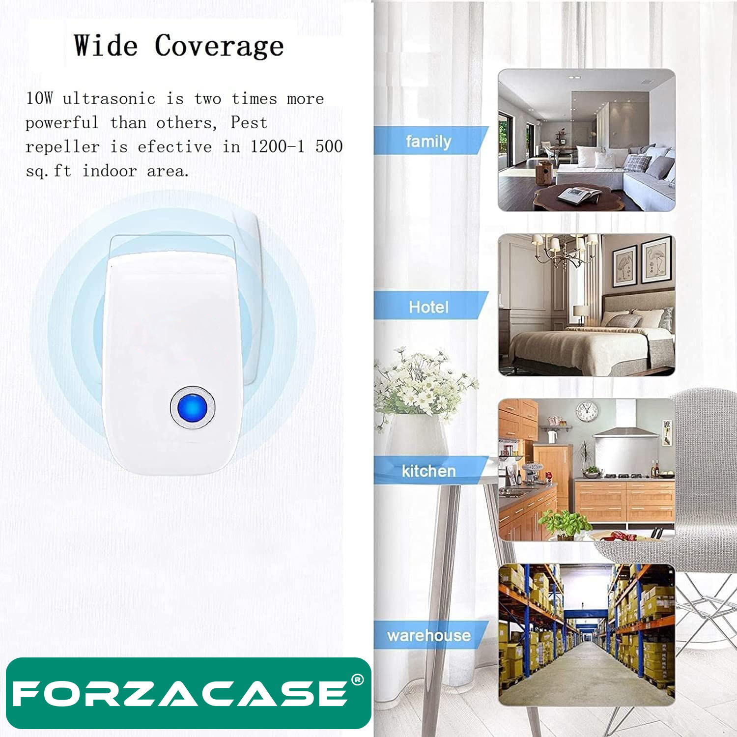 Forzacase Ultrasonic Böcek Sivri Sinek Fare Ve Haşere Kovucu Cihaz - FC699