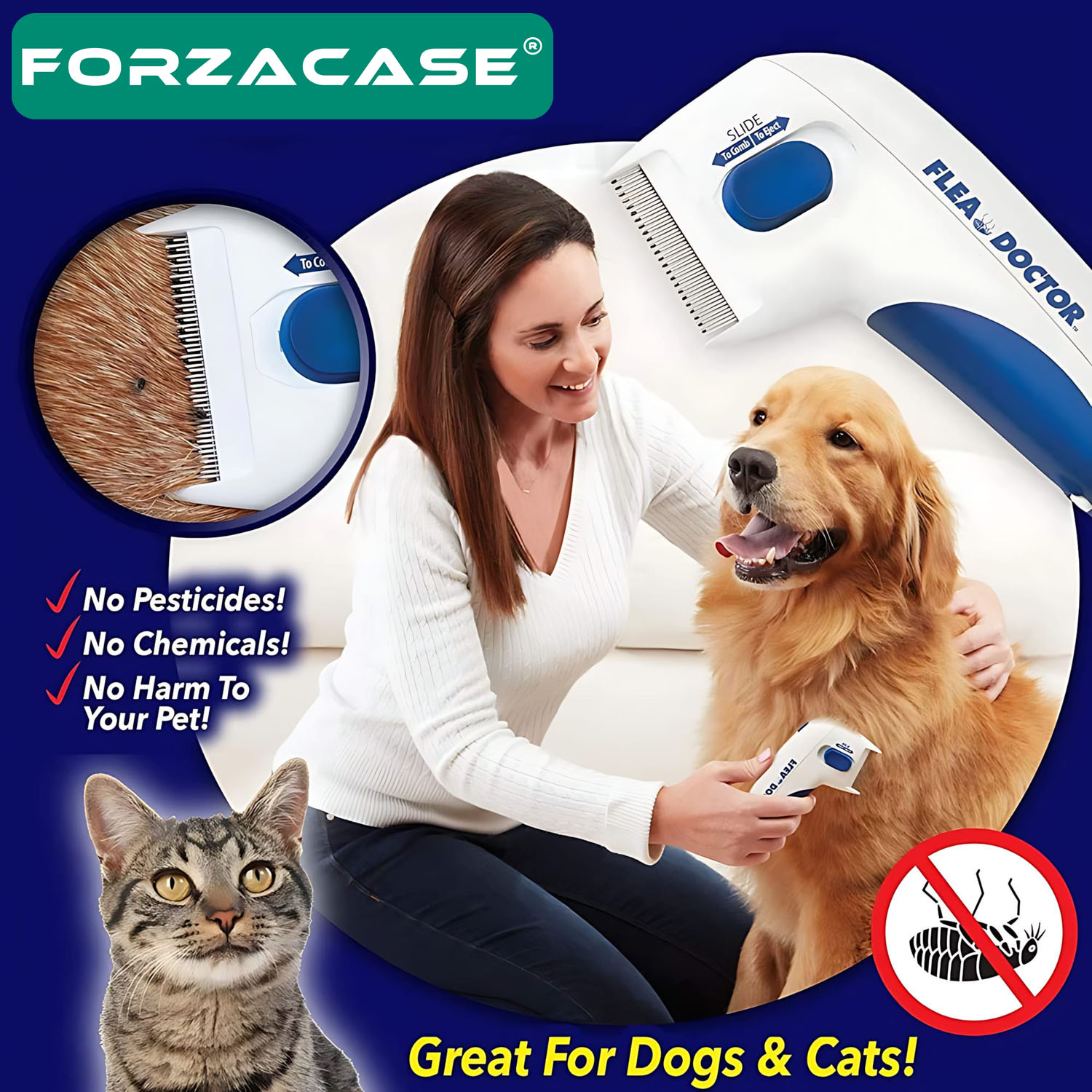Forzacase Kedi ve Köpekler için Pire Doktoru Elektronik Pire Tarağı Kıtık Açıcı - FC700