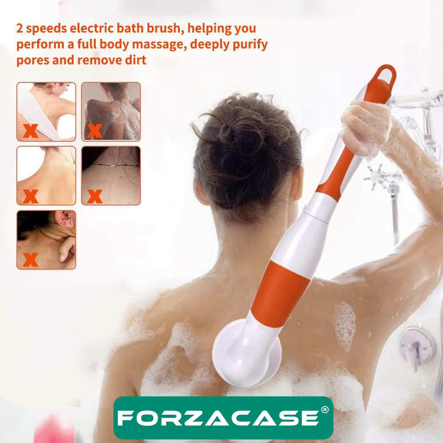 Forzacase 4in1 Çok Fonksiyonlu Elektrikli Banyo Fırçası Vücut Temizleme Fırçası Masaj Aleti - FC703
