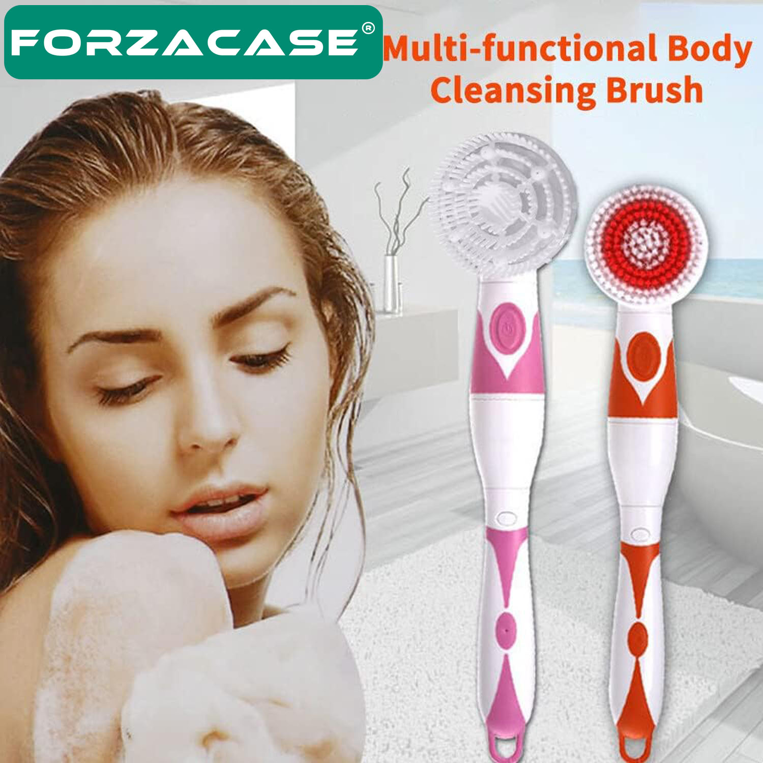 Forzacase 4in1 Çok Fonksiyonlu Elektrikli Banyo Fırçası Vücut Temizleme Fırçası Masaj Aleti - FC703