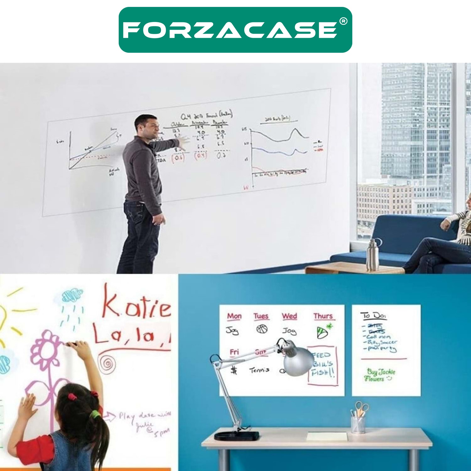 Forzacase Yazılabilir Beyaz Tahta Folyo Yazı Tahtası PVC Duvar Sticker - FC713