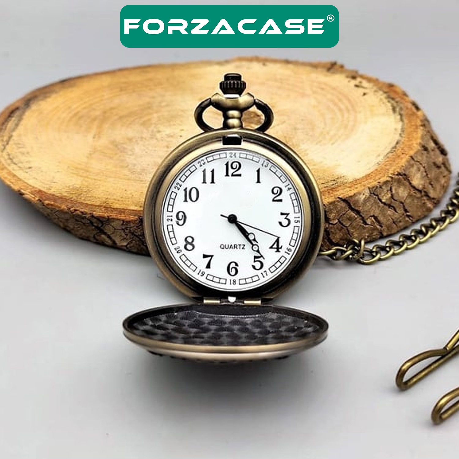 Forzacase Retro Vintage Özel Bronz Osmanlı Tuğra İşlemeli Köstekli Cep Saati - FC727
