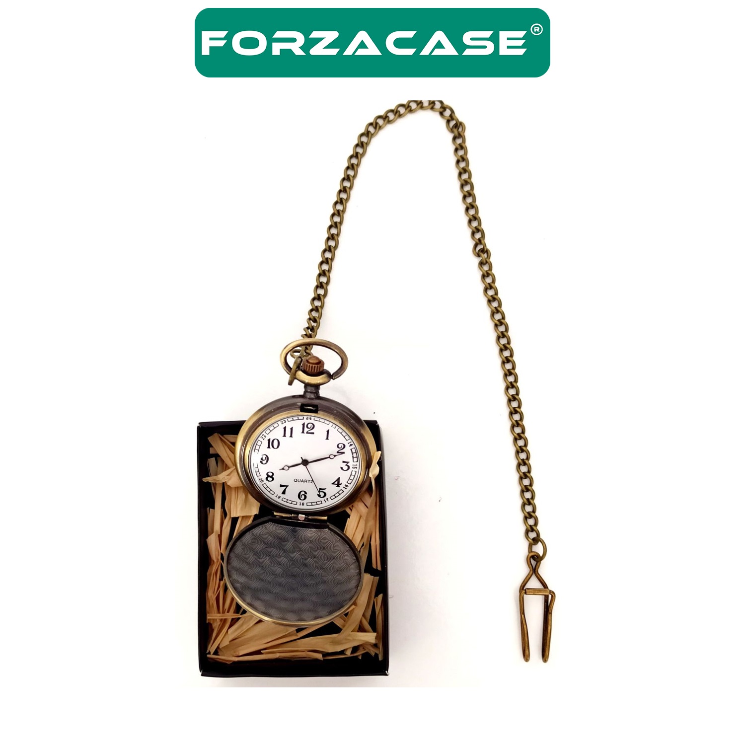 Forzacase Retro Vintage Özel Bronz Osmanlı Tuğra İşlemeli Köstekli Cep Saati - FC727