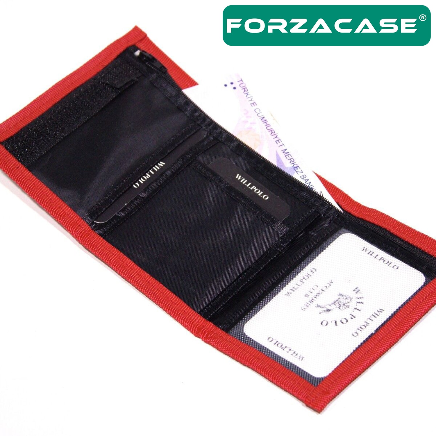 Forzacase 4 Göz İç Fermuarlı Cırt Kapamalı Kırmızı Asker Cüzdanı Türkiye Bayrak Desen - FC728