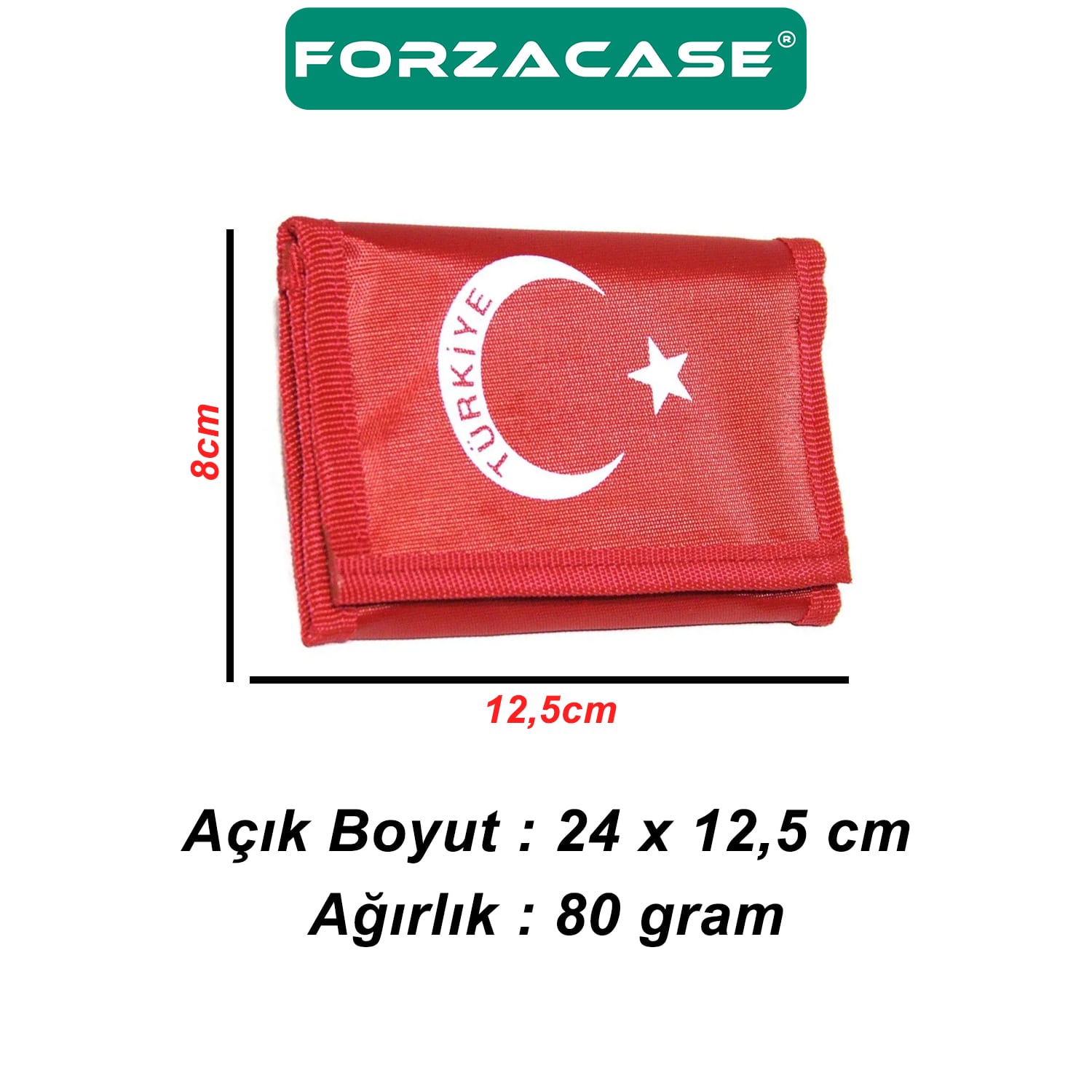 Forzacase 4 Göz İç Fermuarlı Cırt Kapamalı Kırmızı Asker Cüzdanı Türkiye Bayrak Desen - FC728