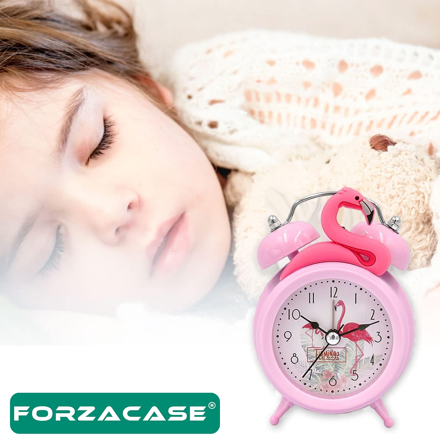 Forzacase Pembe Flamingo Tasarım Orta Boy Işıklı ve Alarmlı Çalar Saat - FC729