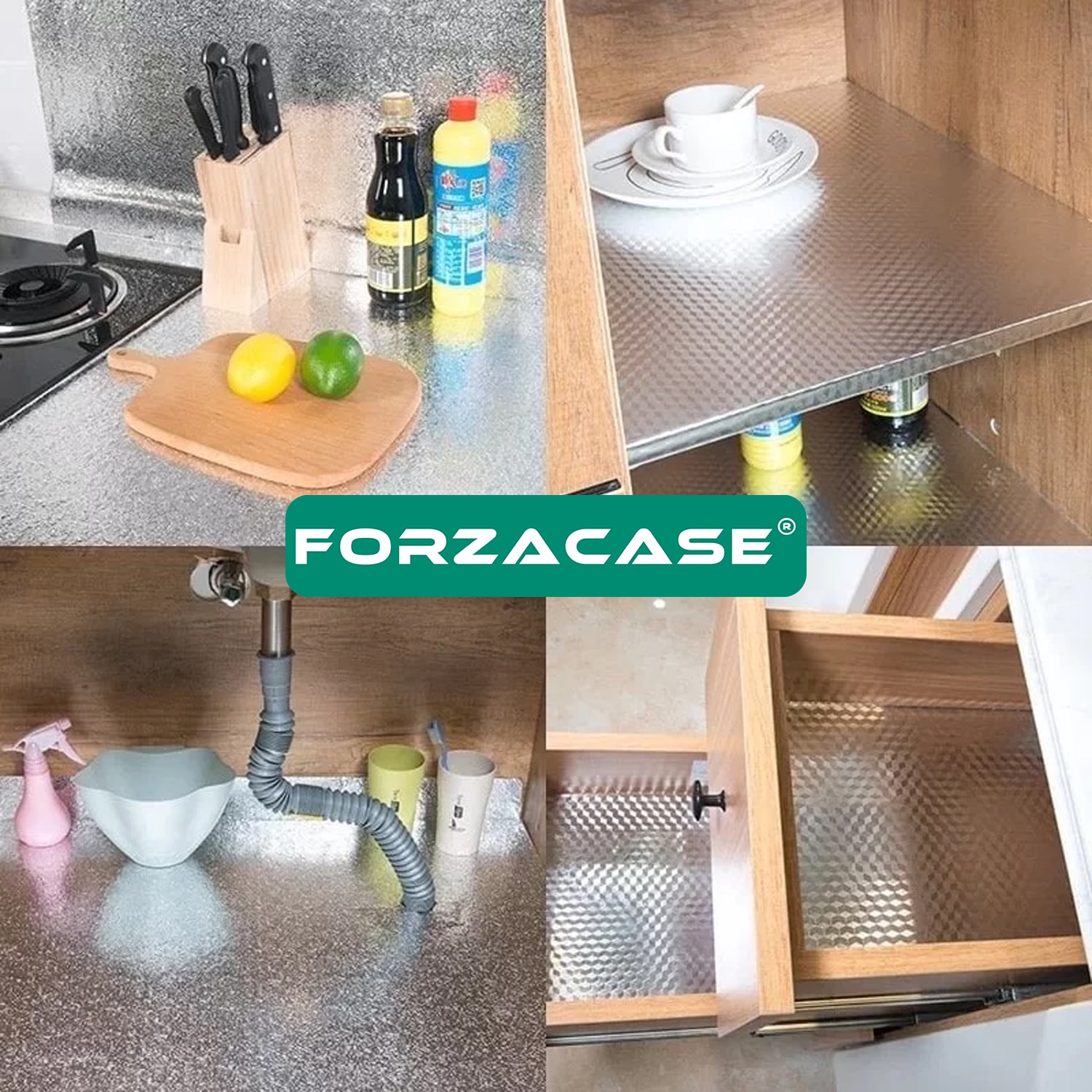 Forzacase 10 Mt Yapışkanlı Kolay Silinebilir Mutfak Tezgah Üstü Folyo Gümüş - FC733