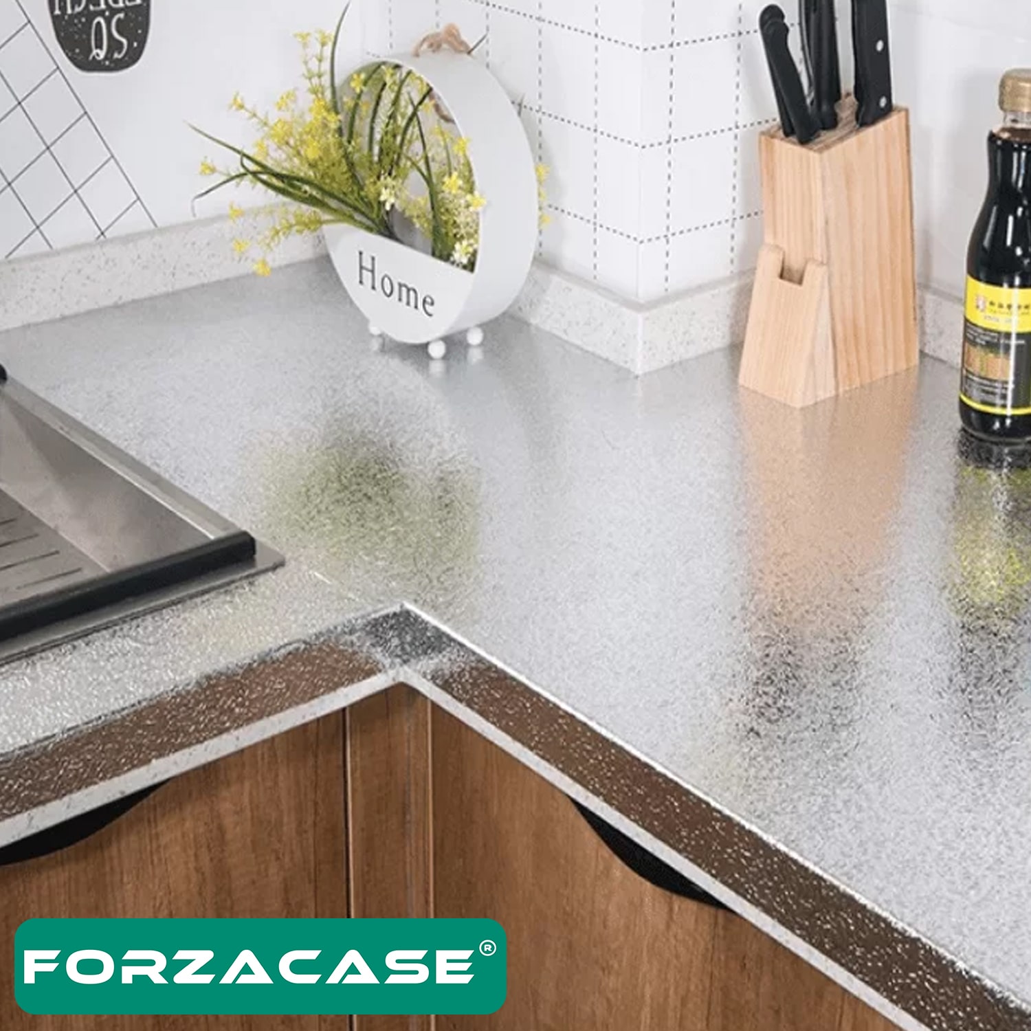 Forzacase 10 Mt Yapışkanlı Kolay Silinebilir Mutfak Tezgah Üstü Folyo Gümüş - FC733