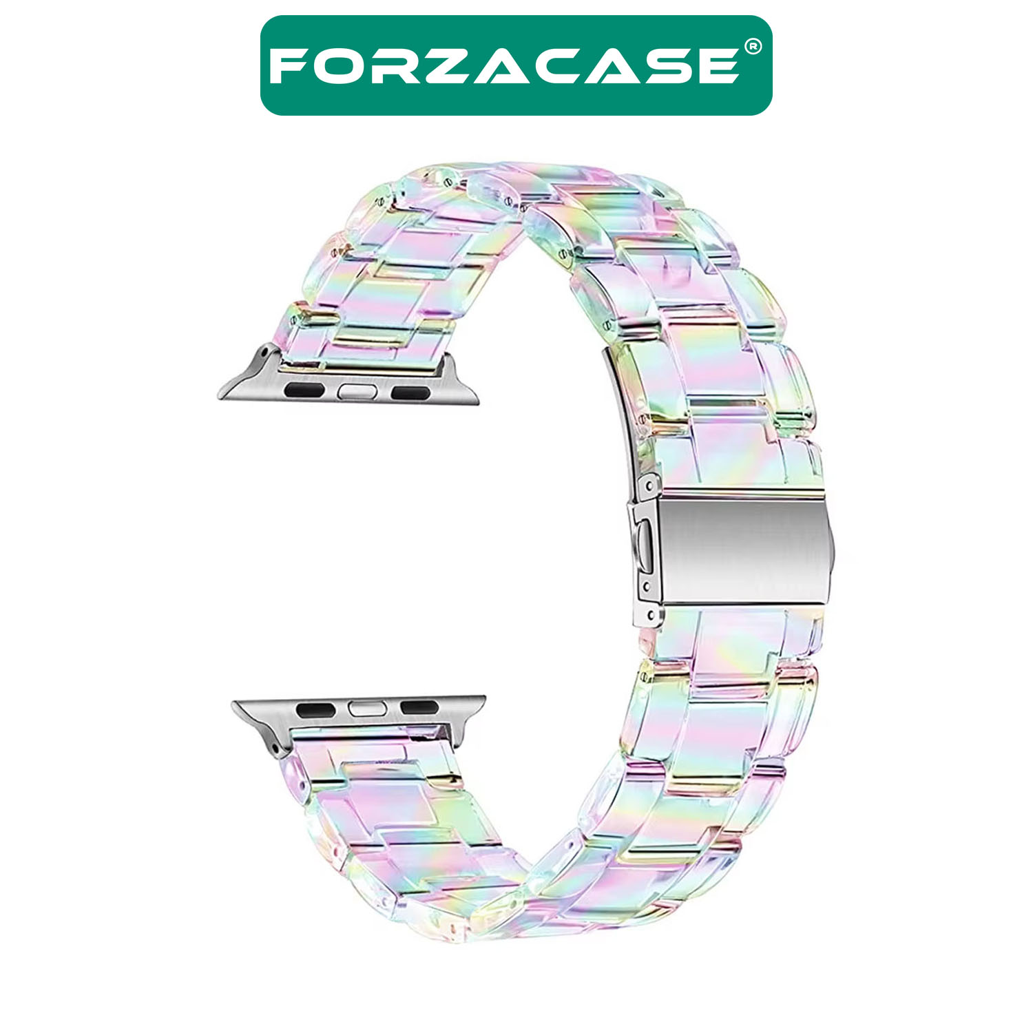 Forzacase Apple Watch 12 46mm ile uyumlu Transparan Hologram Baklalı Kordon Kayış - FC886