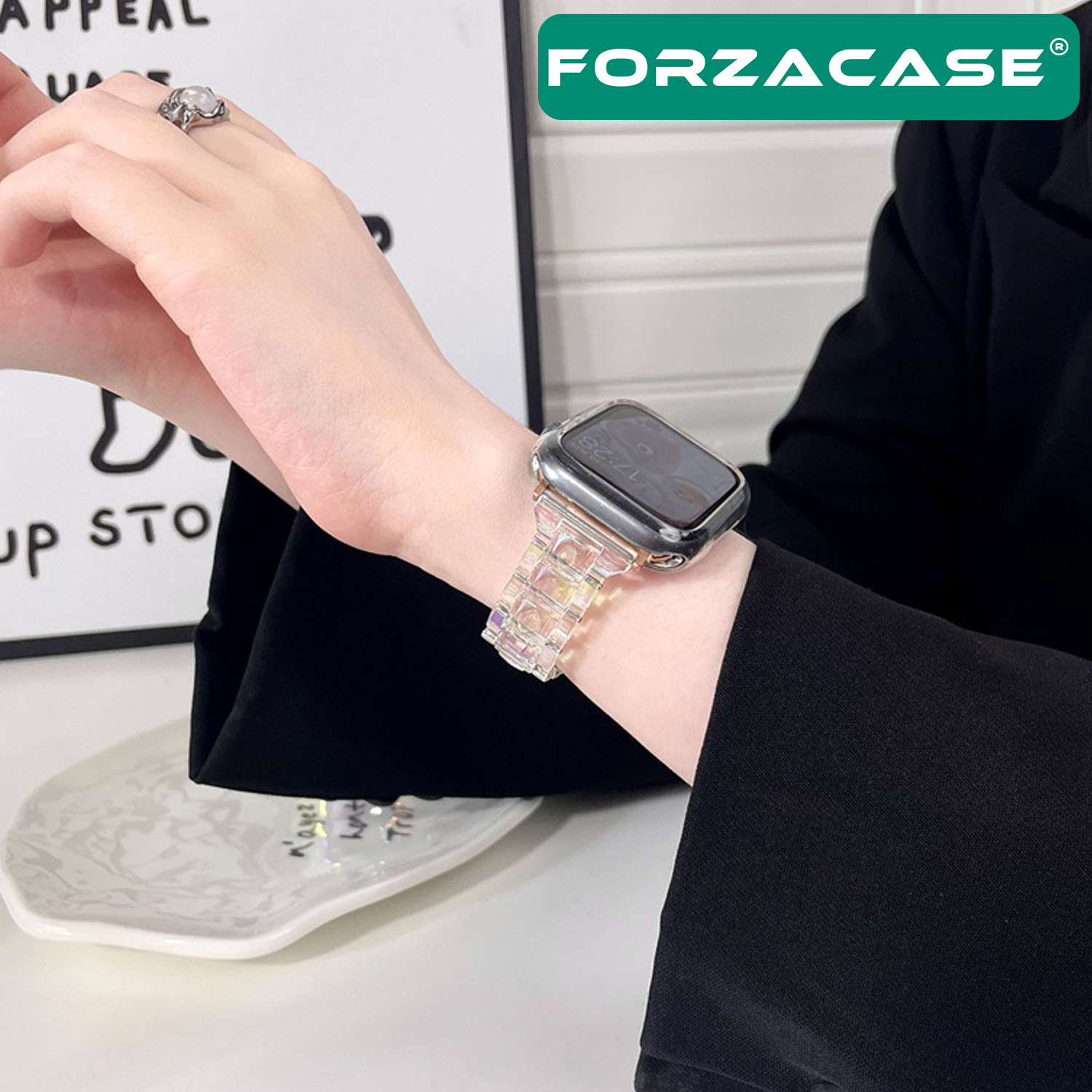 Forzacase Apple Watch 12 46mm ile uyumlu Transparan Hologram Baklalı Kordon Kayış - FC886