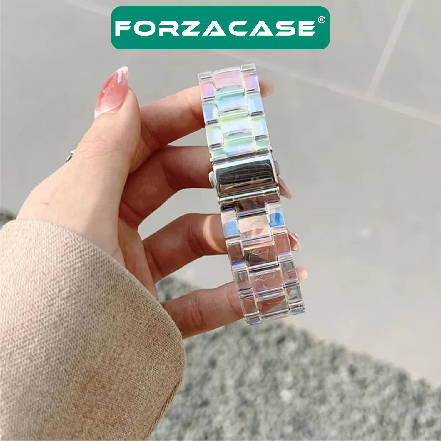 Forzacase Apple Watch 8 45mm ile uyumlu Transparan Hologram Baklalı Kordon Kayış - FC886