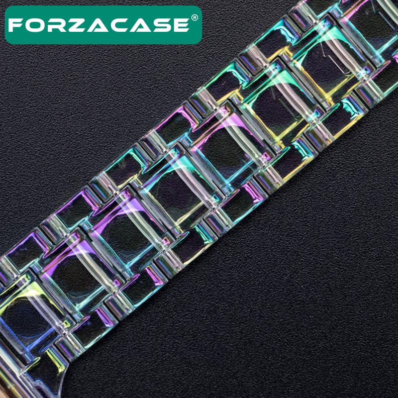 Forzacase Apple Watch 12 46mm ile uyumlu Transparan Hologram Baklalı Kordon Kayış - FC886