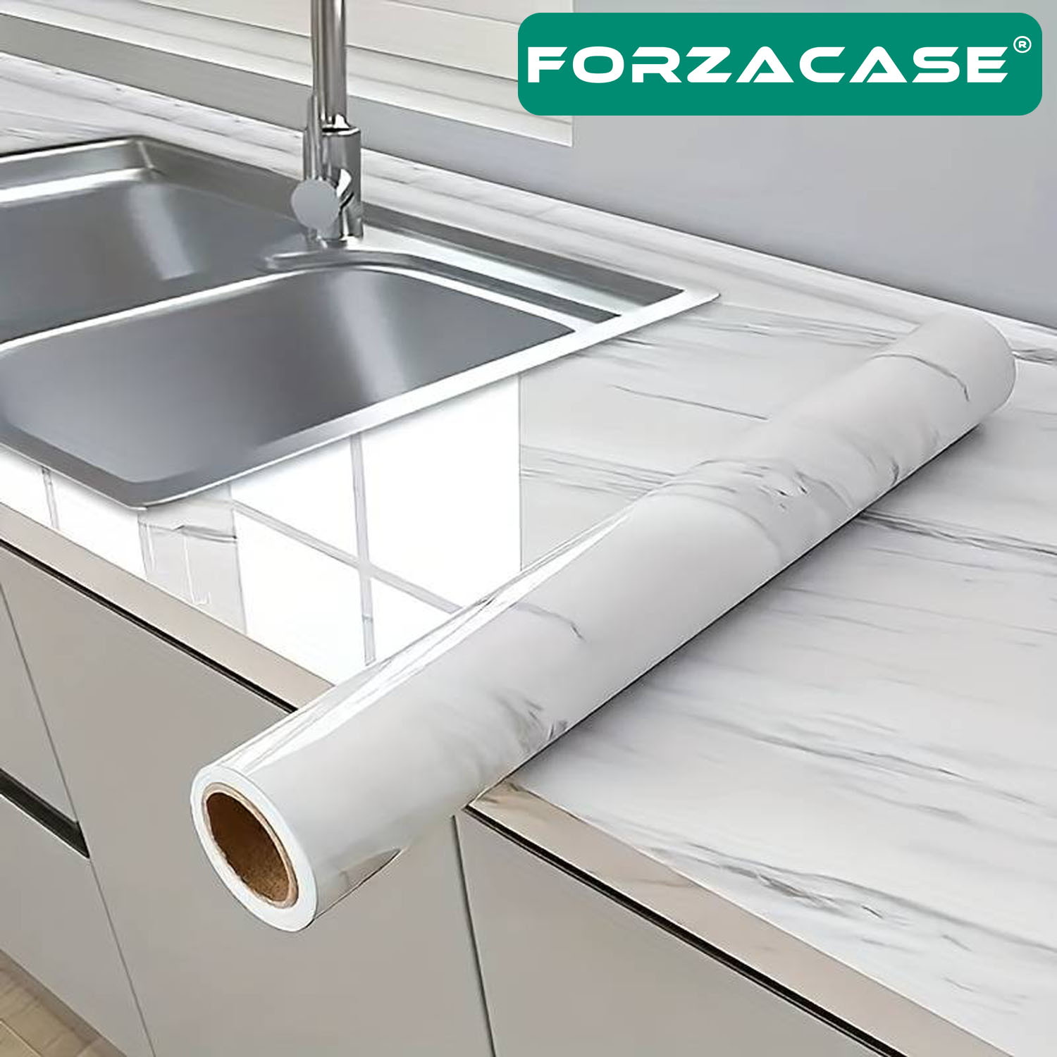 Forzacase Mermer Desenli Beyaz Folyo Kaplama 5 Metre Tezgah Dolap Mutfak Kağıdı Yapışkanlı - FC736
