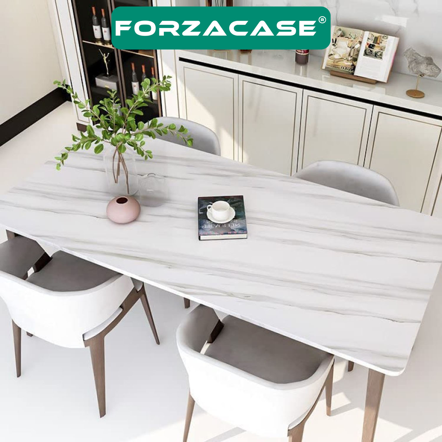 Forzacase Mermer Desenli Beyaz Folyo Kaplama 5 Metre Tezgah Dolap Mutfak Kağıdı Yapışkanlı - FC736