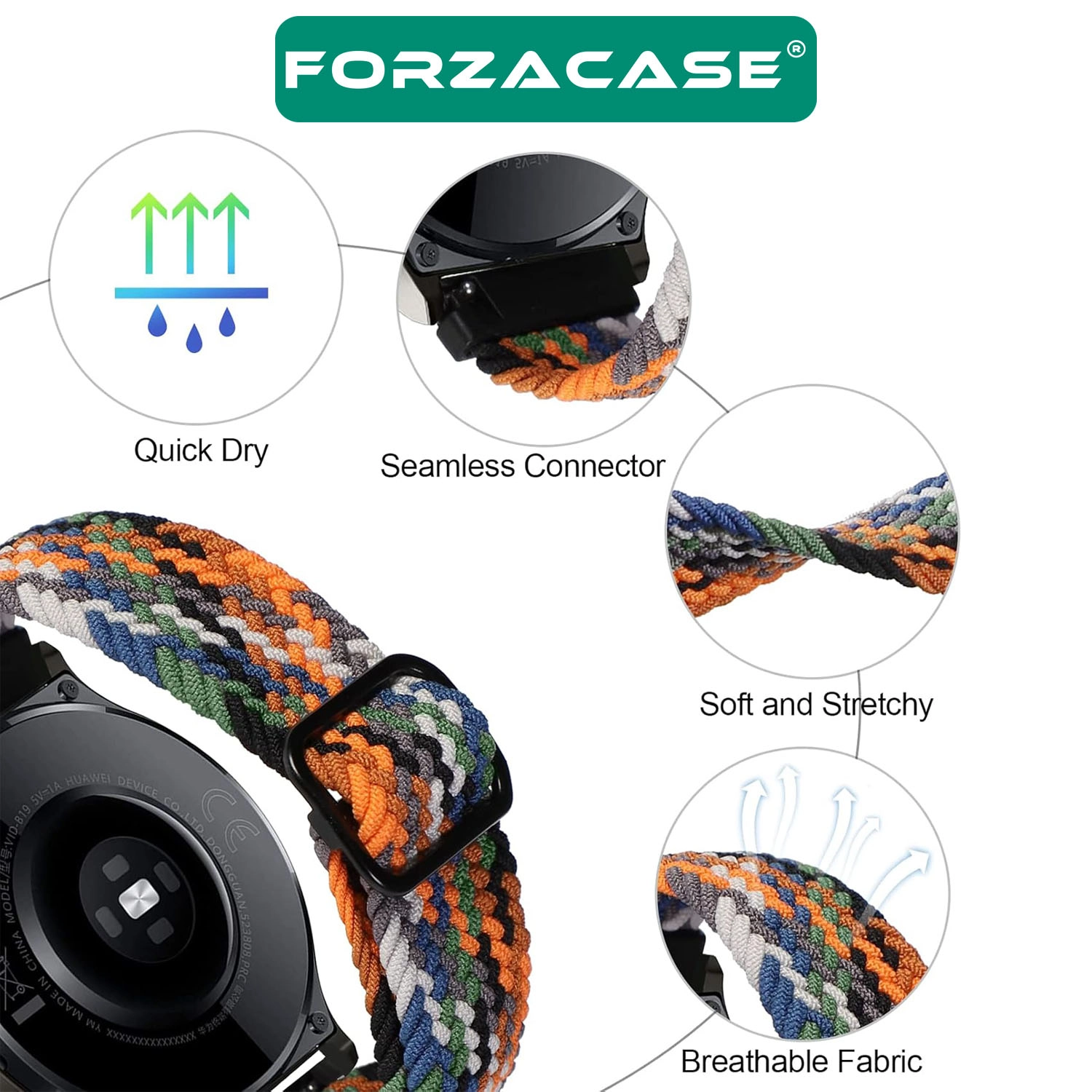 Forzacase Honor Watch 6 46mm ile uyumlu Esnek Hasır Örgü Tokalı Kordon Kayış - FC739