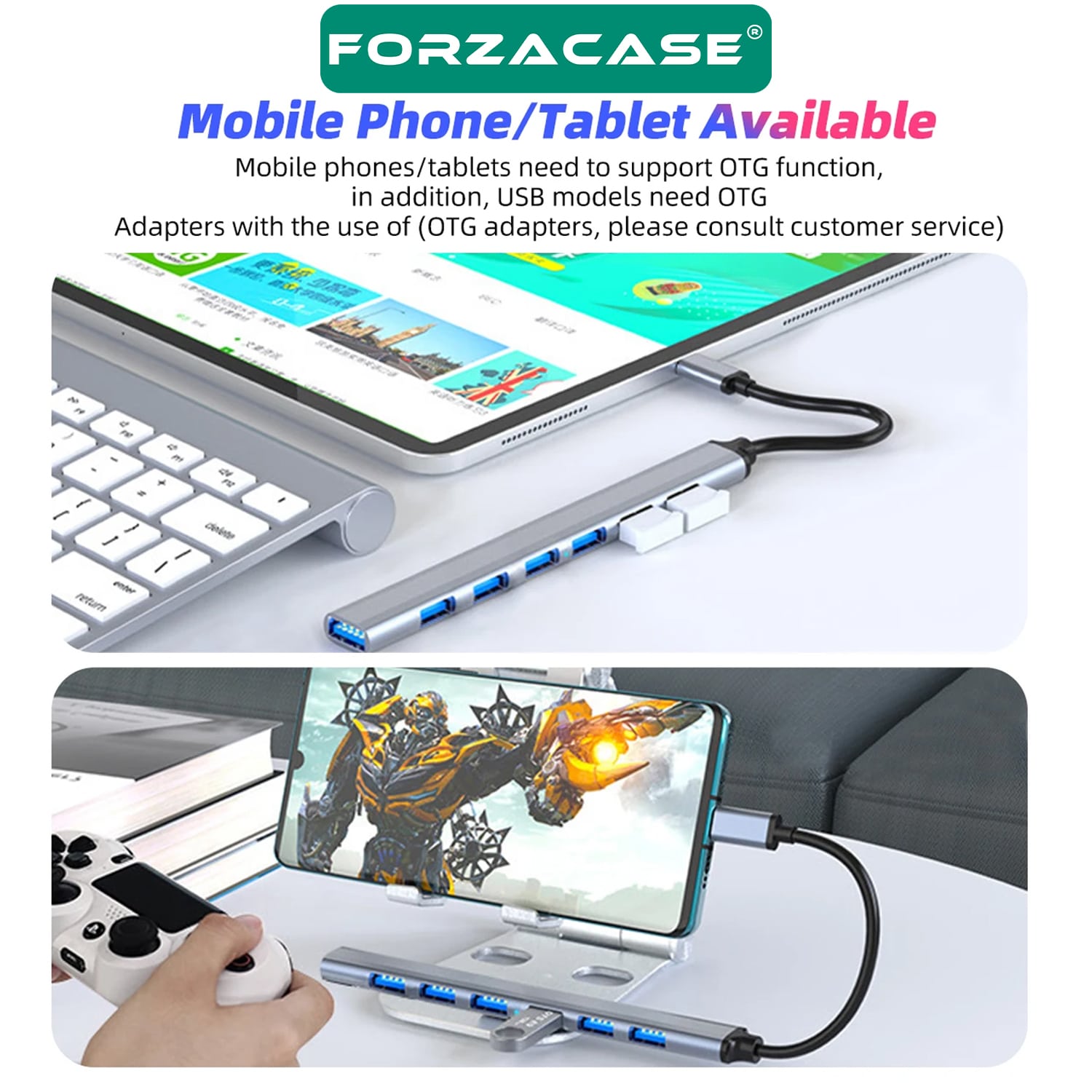 Forzacase USB 2.0 to Type-C Port Çoğaltıcı Hub 7in1 OTG Adaptör 6lı USB Çoklayıcı - FC752