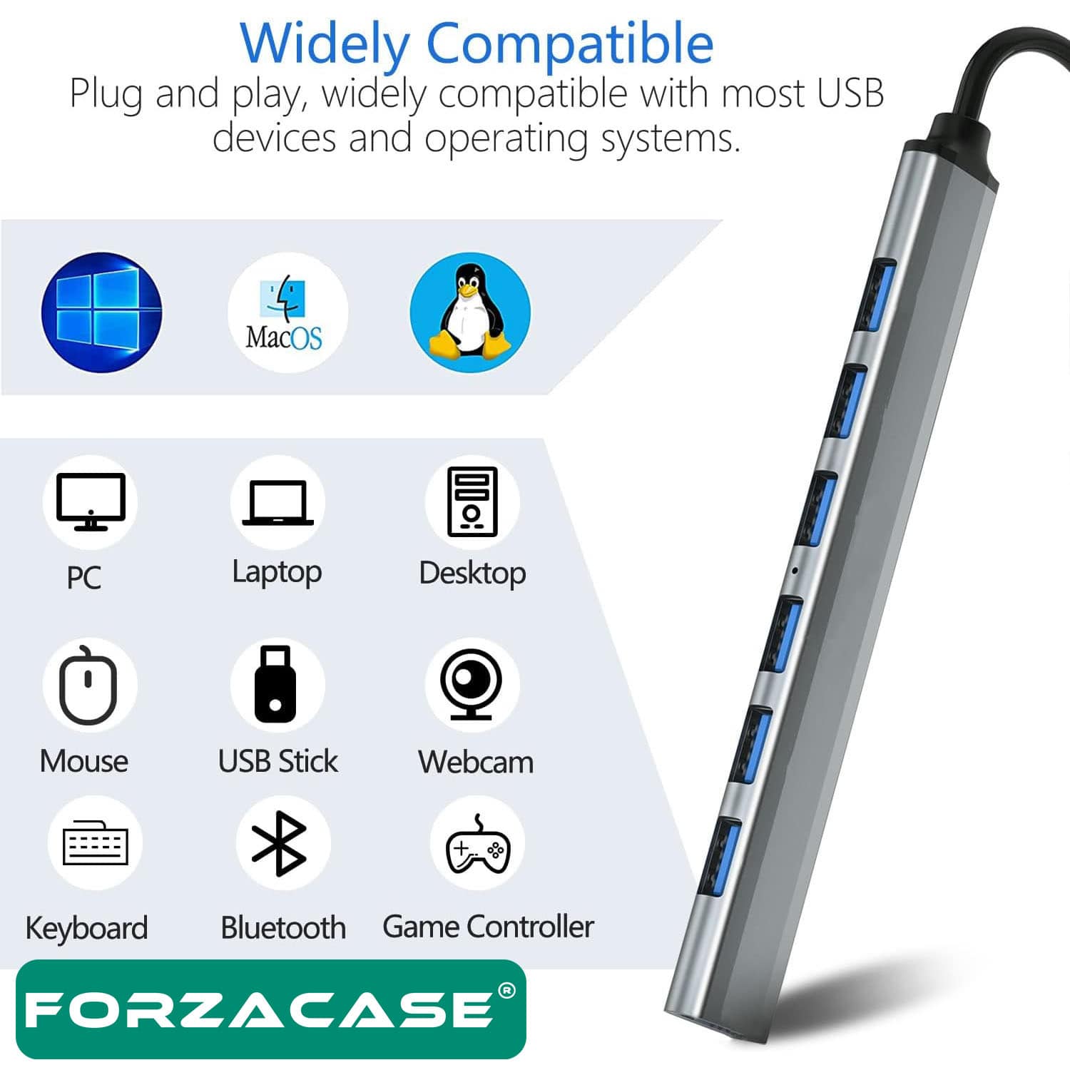 Forzacase USB 2.0 to USB/Type-C Port Çoğaltıcı Hub 7in1 OTG Adaptör 6lı USB Çoklayıcı - FC751
