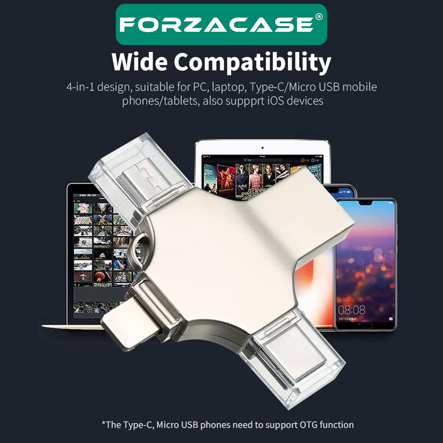 Forzacase Micro USB Type-C Lightning to 4 in 1 OTG USB Çevirci Adaptör - FC754