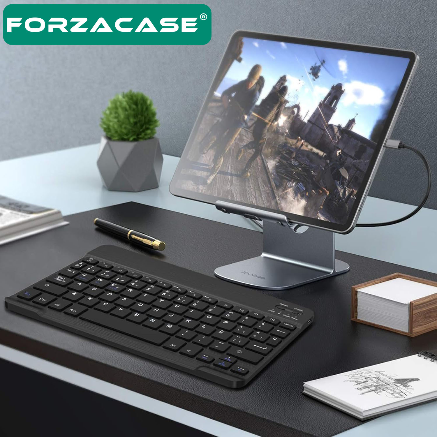 Forzacase Tablet ve Telefonlar için Şarjlı Kare Tuşlu Bluetooth Kablosuz Klavye - FC755