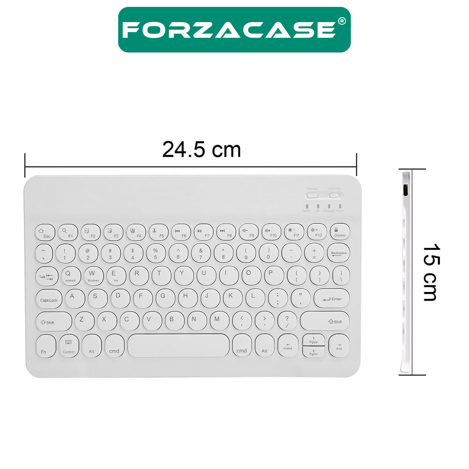 Forzacase Tablet ve Telefonlar için Şarjlı Yuvarlak Tuşlu Bluetooth Kablosuz Klavye - FC756