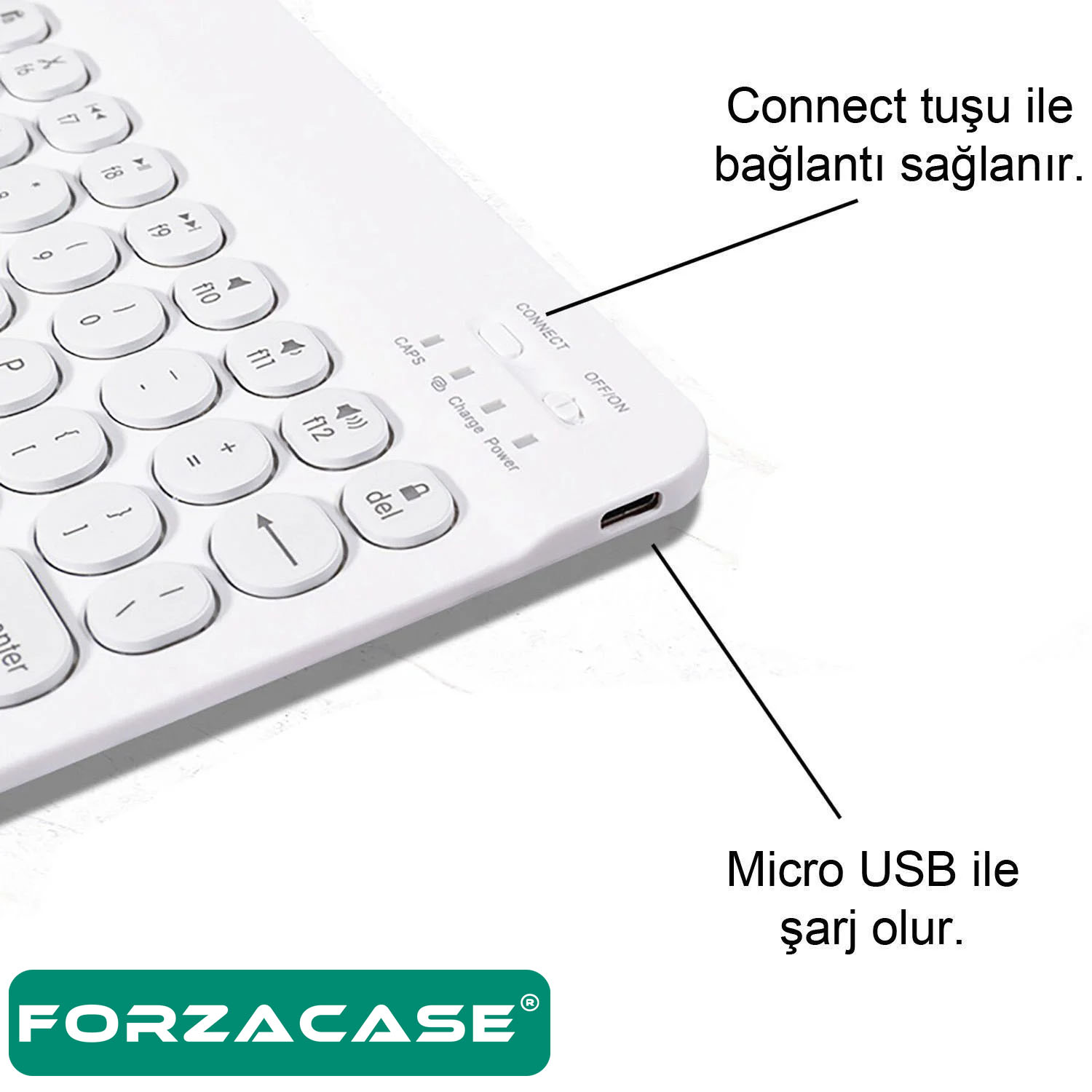 Forzacase Tablet ve Telefonlar için Şarjlı Yuvarlak Tuşlu Bluetooth Kablosuz Klavye - FC756