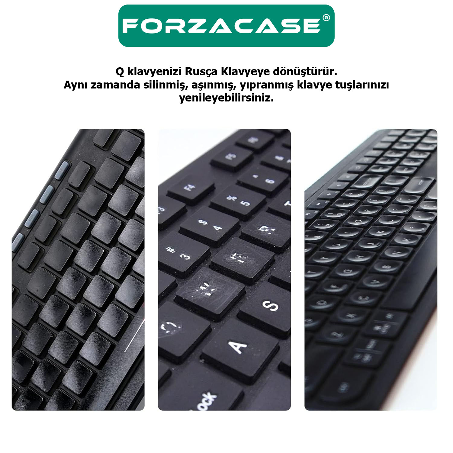 Forzacase Rusça Q Klavye Etiketi Laptop Macbook PC Harf Sticker Çıkartma - FC757
