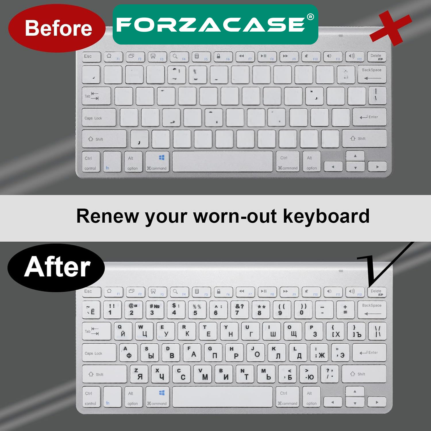 Forzacase Rusça Q Klavye Etiketi Laptop Macbook PC Harf Sticker Çıkartma - FC757