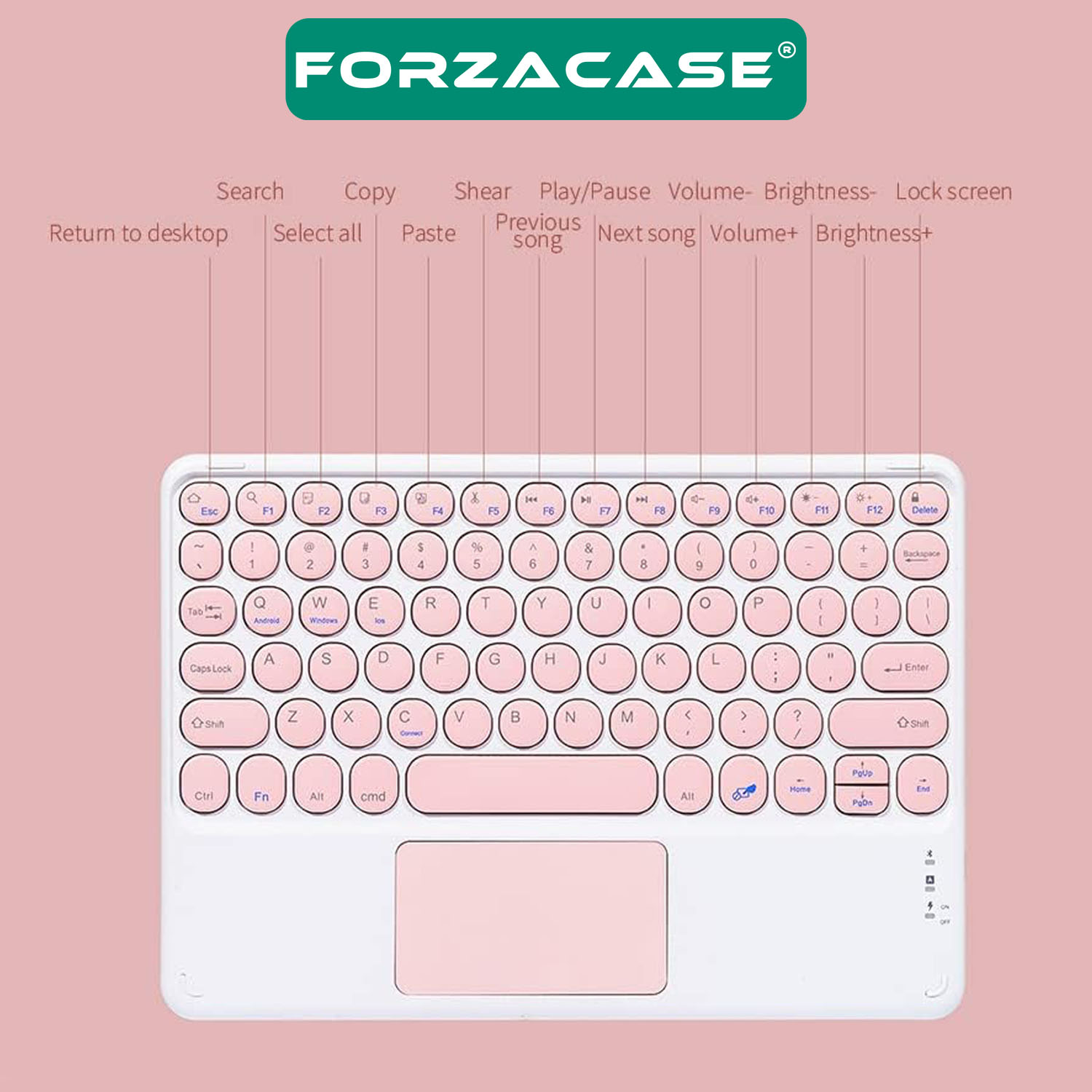 Forzacase Tablet ve Telefonlar için Şarjlı Yuvarlak Tuşlu Touchpadli Bluetooth Kablosuz Klavye FC758