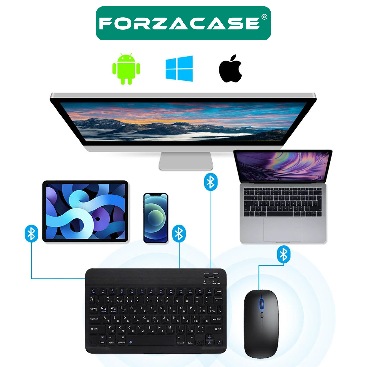 Forzacase Samsung Galaxy Tab S10 Ultra SM-X920 uyumlu Bluetooth Kablosuz Klavye Mouse Set - FC760
