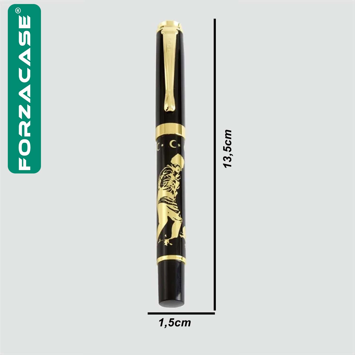 Forzacase Atatürk İşlemeli Kutulu Metal Roller Kalem Siyah Gold - FC761